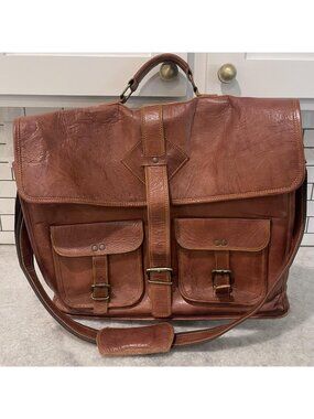 Briefcase Bag Mens Large Brown Leather Satchel Messenger Work Laptop Vintage